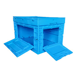 front open blue color 600x400x355mm  plastic folding box crates with top cover