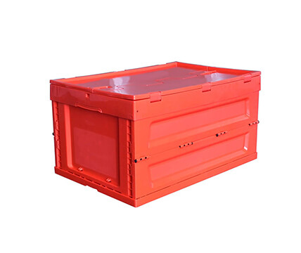 Red color 600x400x320 plastic folding crate with top cover