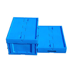 600*400*265 mm blue color storage bin with lid plastic material collapsibe crate