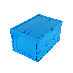 600*400*320 mm blue color storage bin with lid plastic material collapsibe crate and box