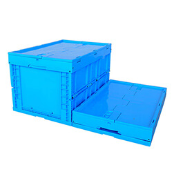 ZJXS6040355C-8 blue color storage bin with lid plastic collapsible reusalbe crate